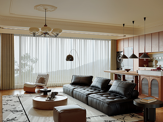 法式 奶油风 中古风客餐厅效果图