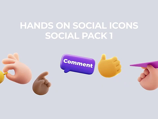PR模板|3D卡通动手社交图标包表情符号展示动画开场