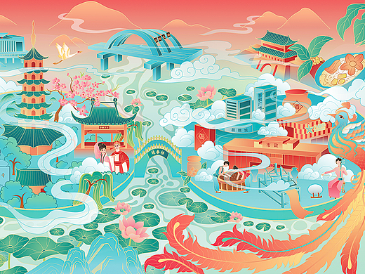 国风插画—城市文创礼盒包装设计