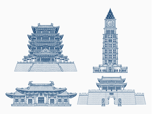 版画|旅游景点建筑文创插画
