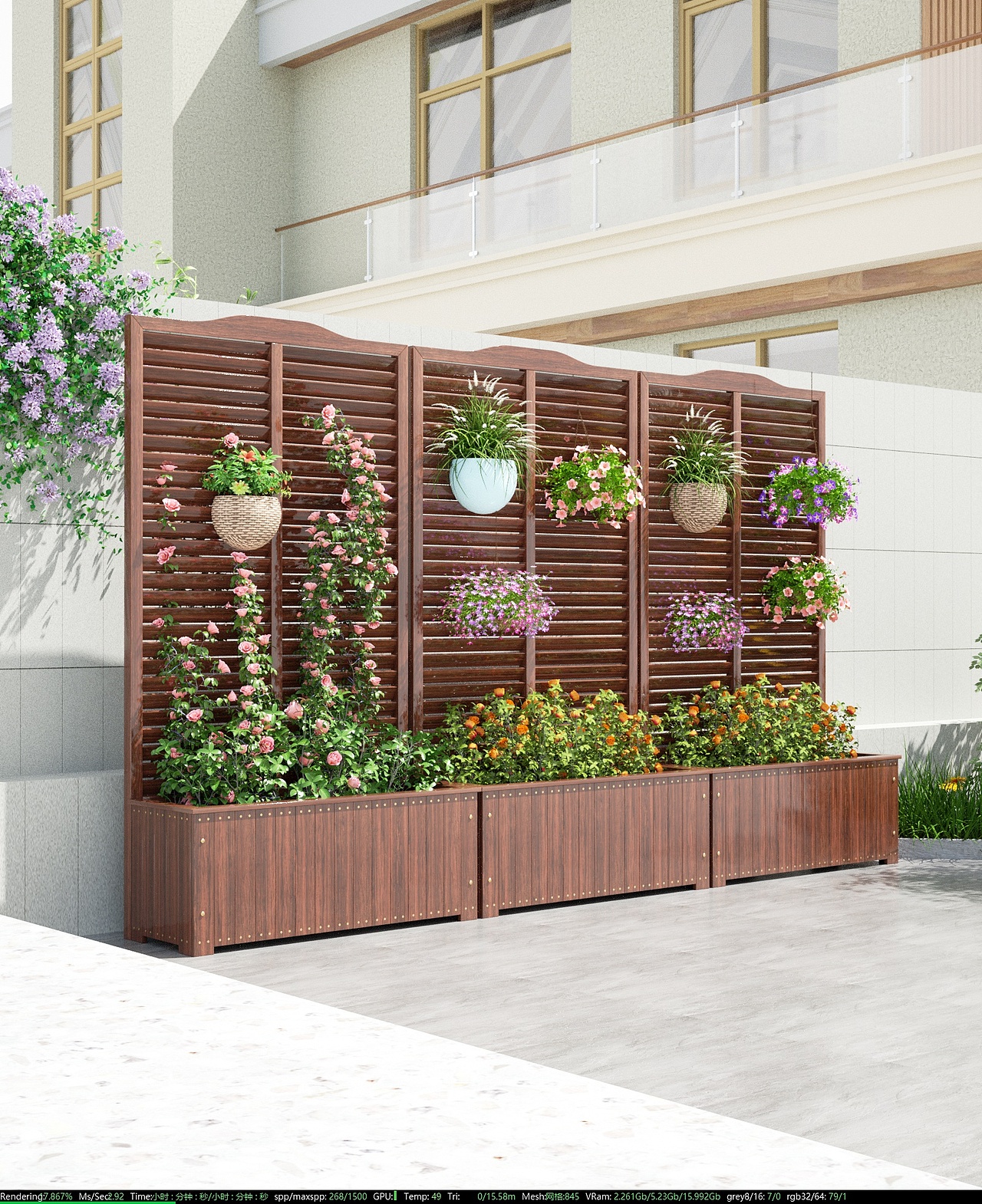 防腐木喷漆网格花盆,c4d搞得太慢了