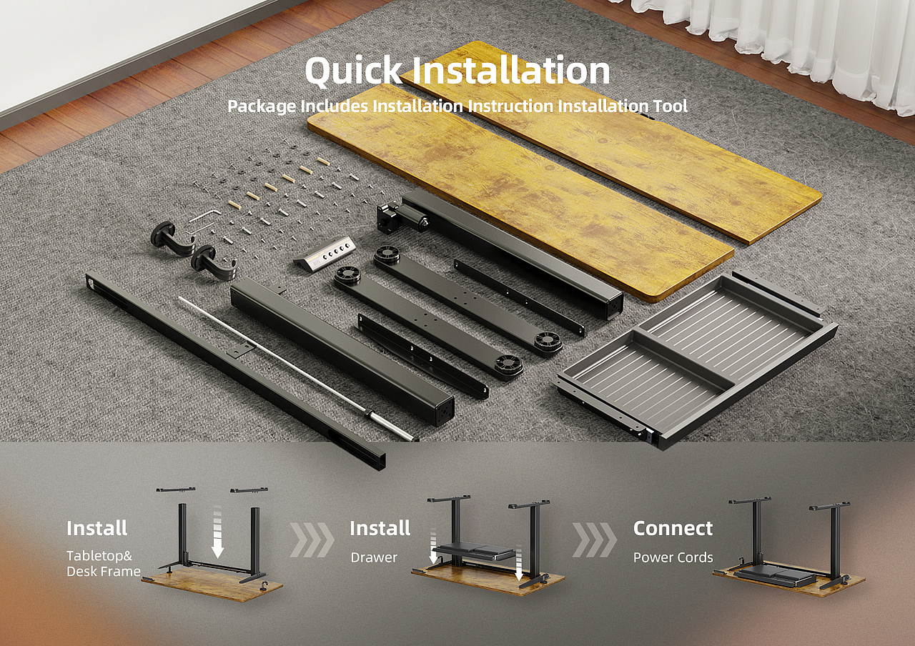 Amazon | CLaiks 抽屉款升降桌