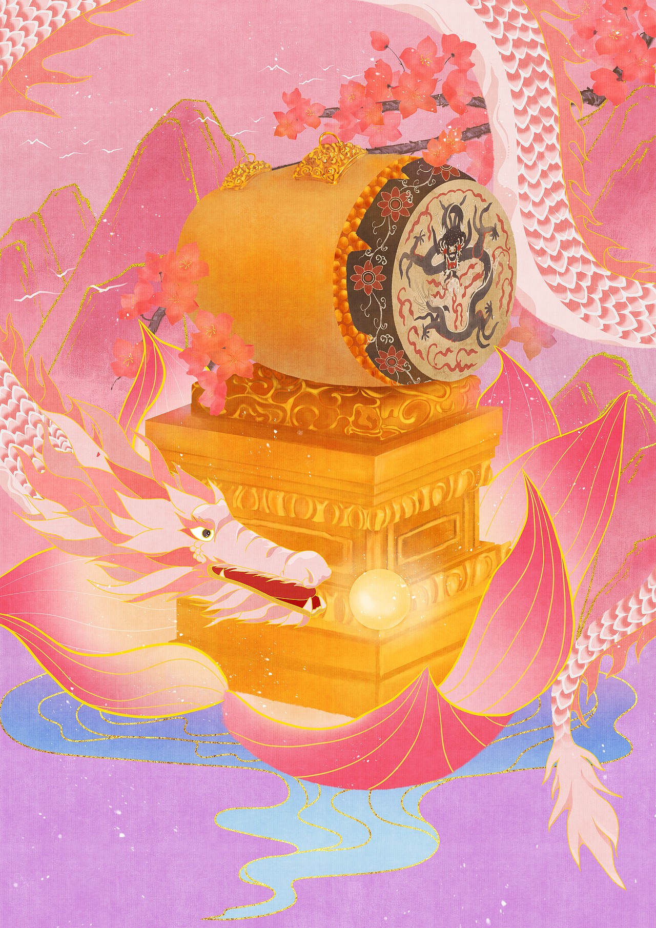中国金漆彩画云龙纹搏拊鼓（图ZMzczMTcxNTg4） - 海报 - 站酷设计师淮南dddd原创素材 - 站酷ZCOOL