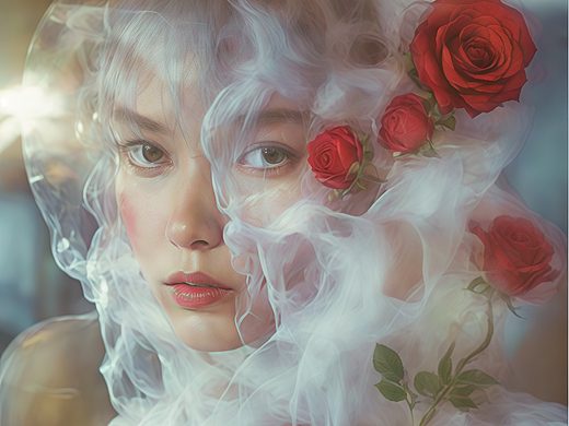 失焦玫瑰与短发少女