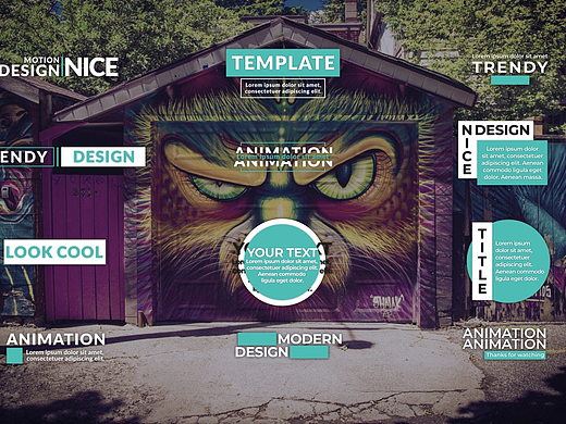 PR模板|创意文本动画多彩形状层极简标题包展示广告