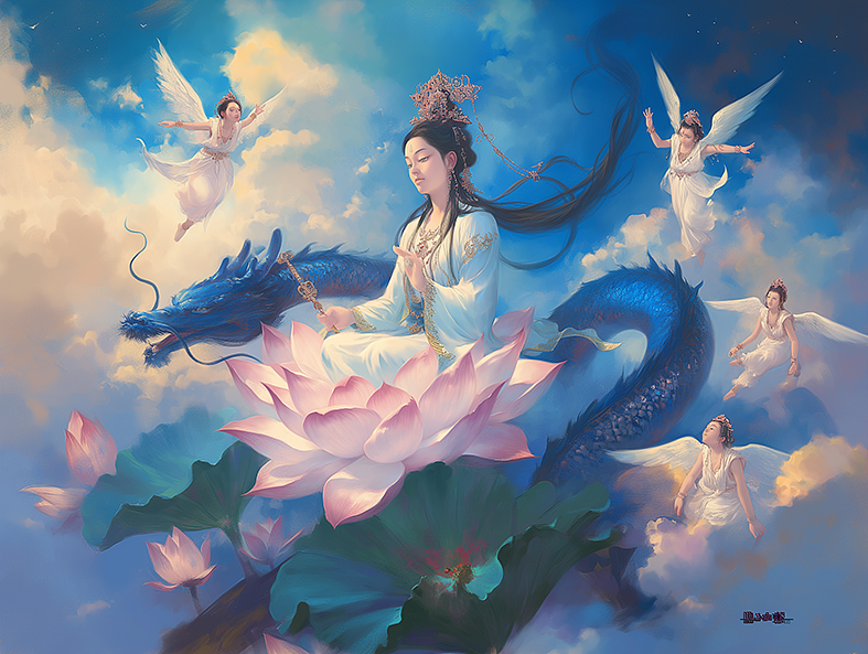 观音菩萨与龙王（图ZMzczMzA0Njk2） - AI作品 - 站酷设计师仓央嘉措原创素材 - 站酷ZCOOL