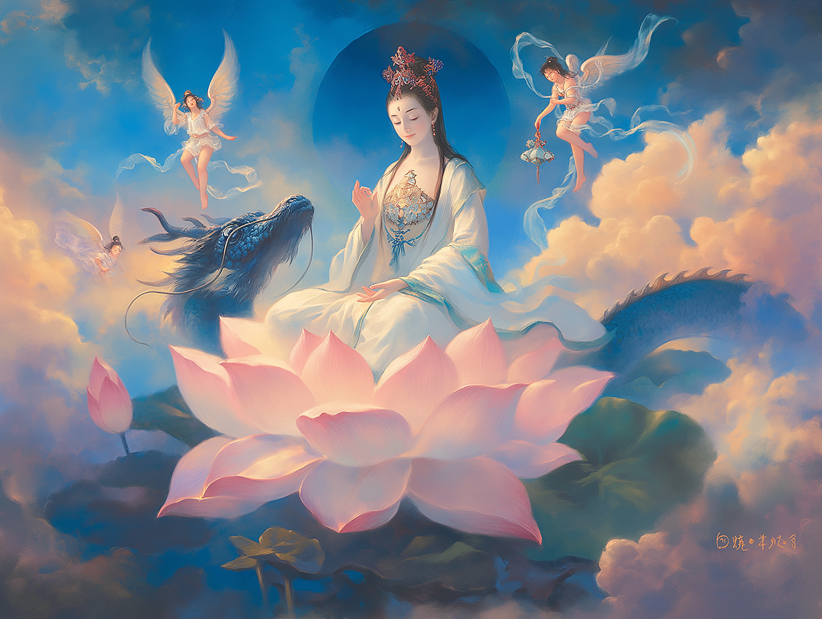 观音菩萨与龙王（图ZMzczMzA0Njg0） - AI作品 - 站酷设计师仓央嘉措原创素材 - 站酷ZCOOL