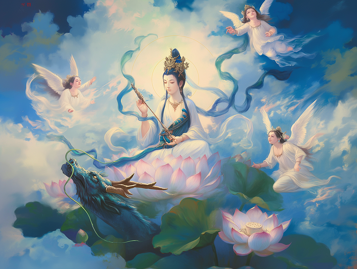 观音菩萨与龙王（图ZMzczMzA0Njky） - AI作品 - 站酷设计师仓央嘉措原创素材 - 站酷ZCOOL