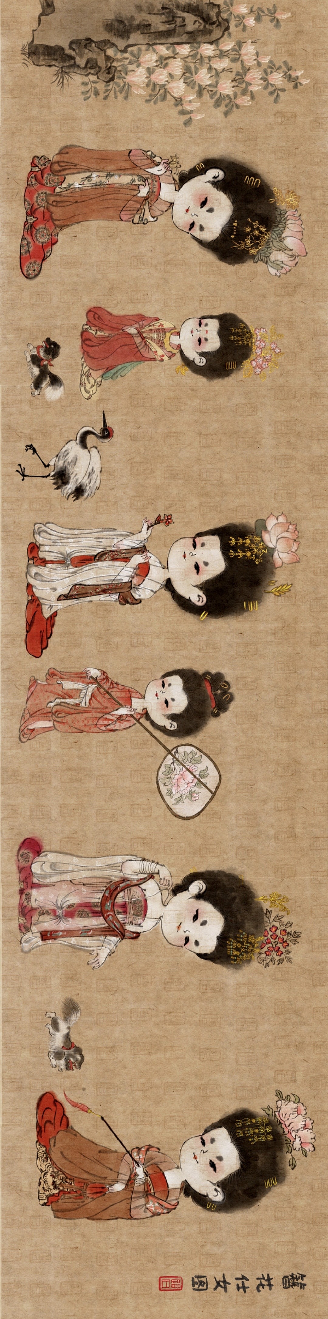 簪花仕女图（Q版）（图ZMzczMzA4Mzgw） - 创作习作 - 站酷设计师踏石SURENESS原创素材 - 站酷ZCOOL