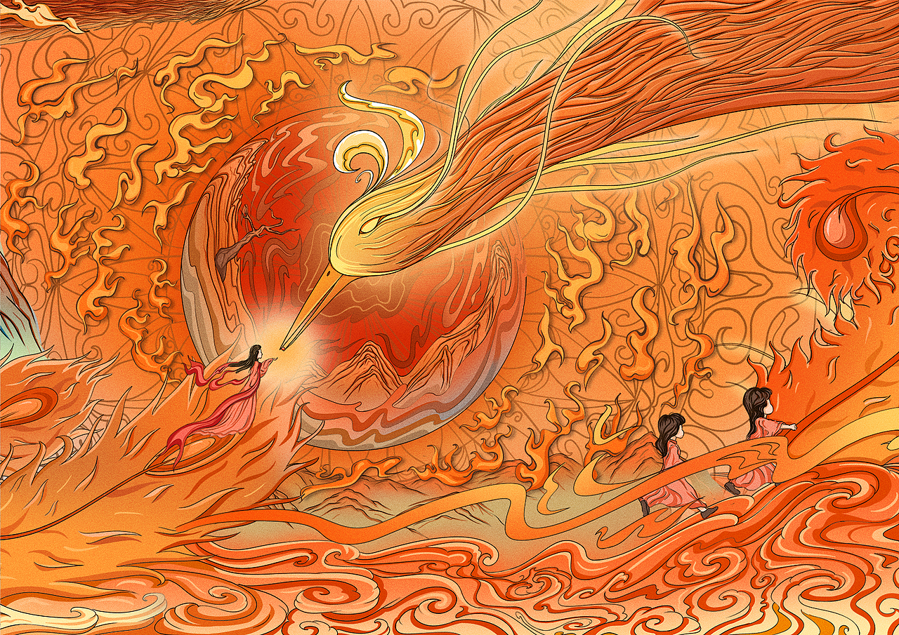 “玄鸟生商”国潮插画长卷设计（图ZMzczMzE1ODUy） - 海报 - 站酷设计师星期帅原创素材 - 站酷ZCOOL