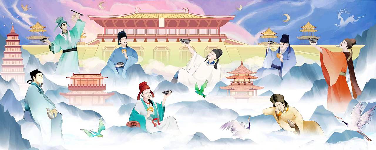 仿古插画各朝聚会场景（图ZMzczMzE5MDg4） - 商业插画 - 站酷设计师莫须有_原创素材 - 站酷ZCOOL