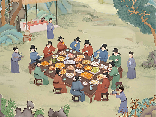 仿古插画各朝聚会场景