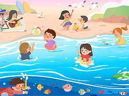夏日海边是属于孩子们的快乐！