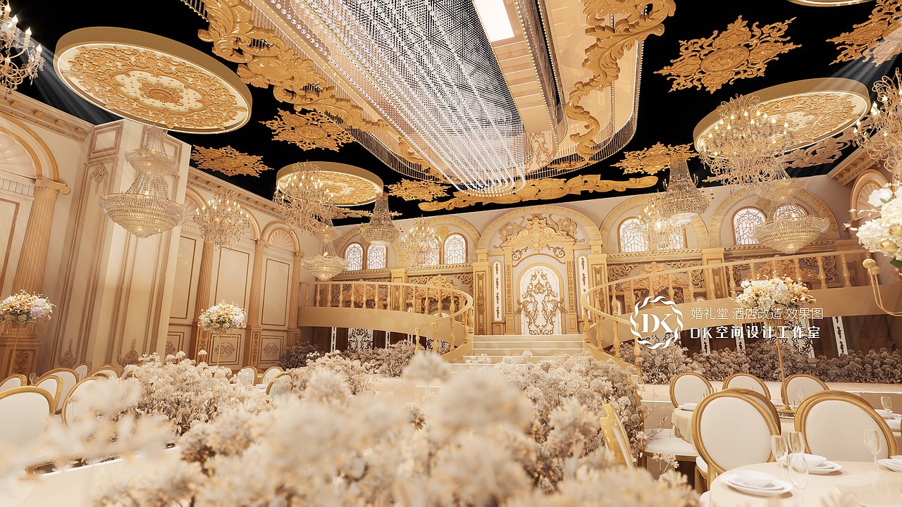 奏响欧式巴洛克复古乐章丨3D婚礼堂（图ZMzczNDA4MzAw） - 酒店餐饮设计 - 站酷设计师DKsheji888原创素材 - 站酷ZCOOL