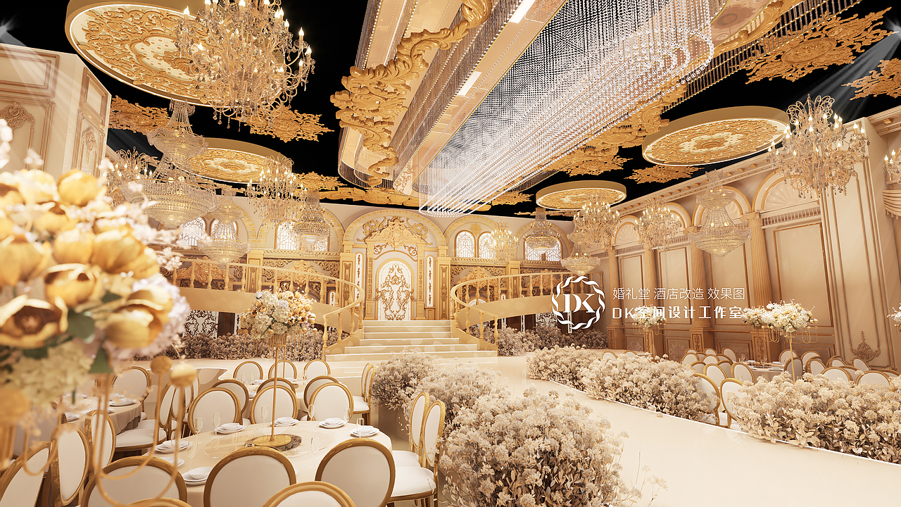 奏响欧式巴洛克复古乐章丨3D婚礼堂（图ZMzczNDA4Mjg0） - 酒店餐饮设计 - 站酷设计师DKsheji888原创素材 - 站酷ZCOOL