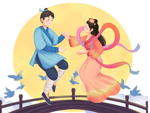 唯美古风牛郎织女七夕插画素材 | 设图网-可商用素材