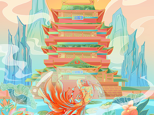 滕王阁城市插画