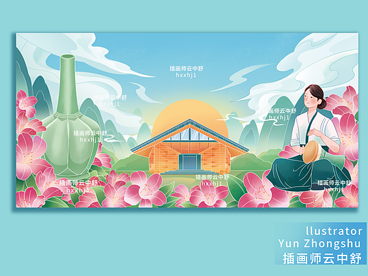 客户定制越窑青瓷海报插画设计，宣传KV海报