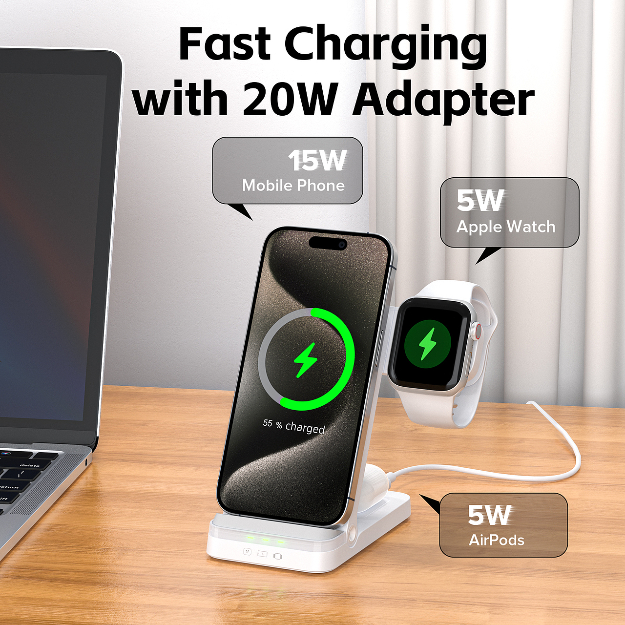 亚马逊产品动画渲染,3合1无线充电站产品视频