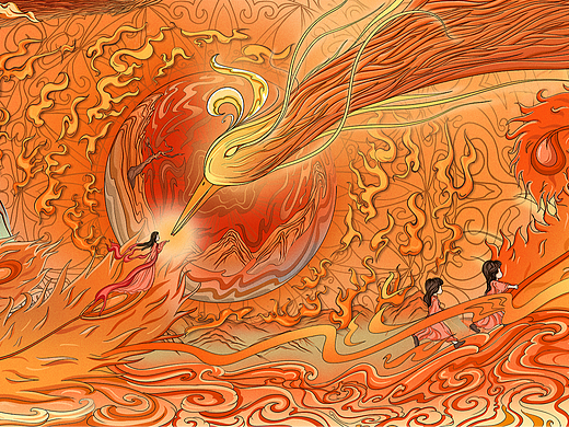 “玄鸟生商”国潮插画长卷设计