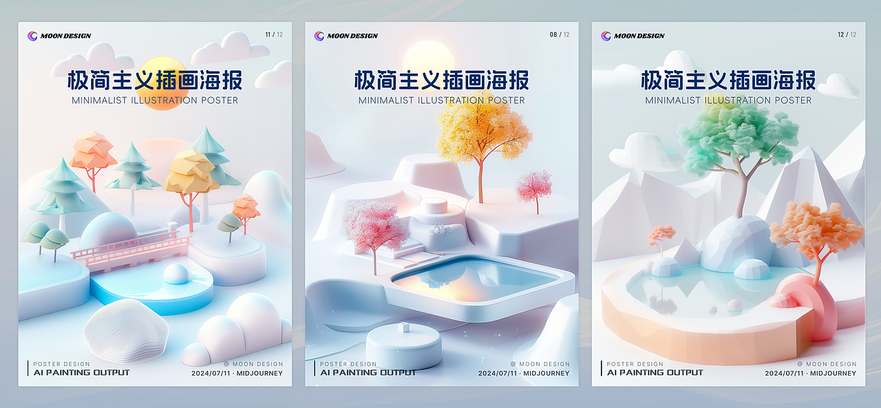 快速生成风格一致的极简主义插图海报（图ZMzczNTg4OTY4） - 艺术插画 - 站酷设计师Moon_Design_谷歌原创素材 - 站酷ZCOOL