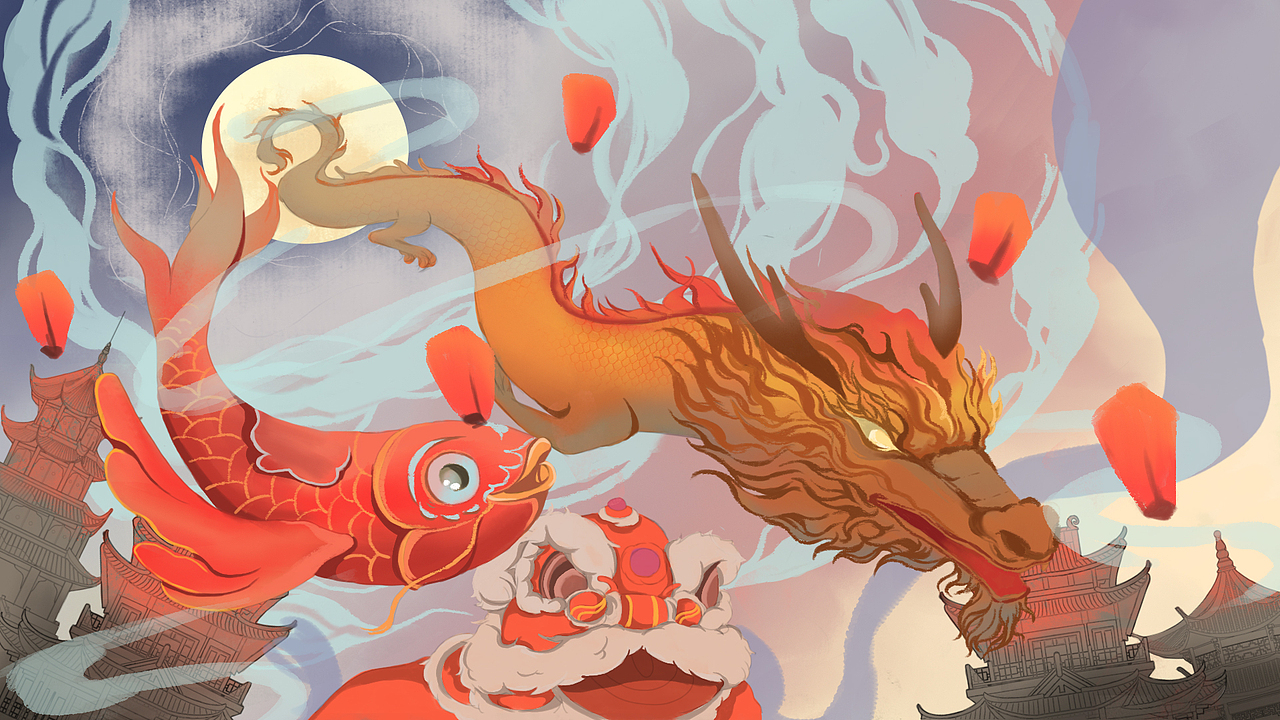 白邑三月头龙节节庆插画设计（图ZMzczNjA3Mzky） - 海报 - 站酷设计师湘湘今天欧了没原创素材 - 站酷ZCOOL