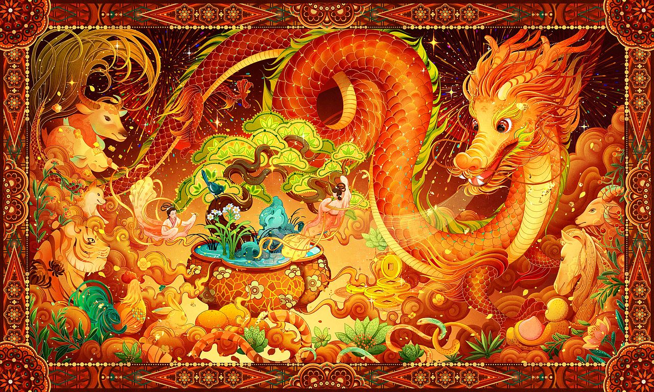 龙年贺图《龙年大吉》（图ZMzczNjE4OTQ4） - 海报 - 站酷设计师大橘DAJU原创素材 - 站酷ZCOOL