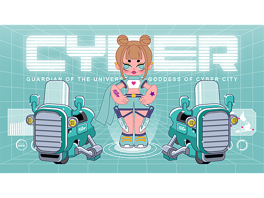 赛博女孩希希-IP形象设计（个人主页-ZNjkxMjI1MDg=） - IP形象 - 站酷设计师小羊爱吃橘子原创素材 - 站酷ZCOOL