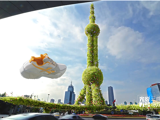 三维实景合成，东方明珠地标建筑花草生长三维动画