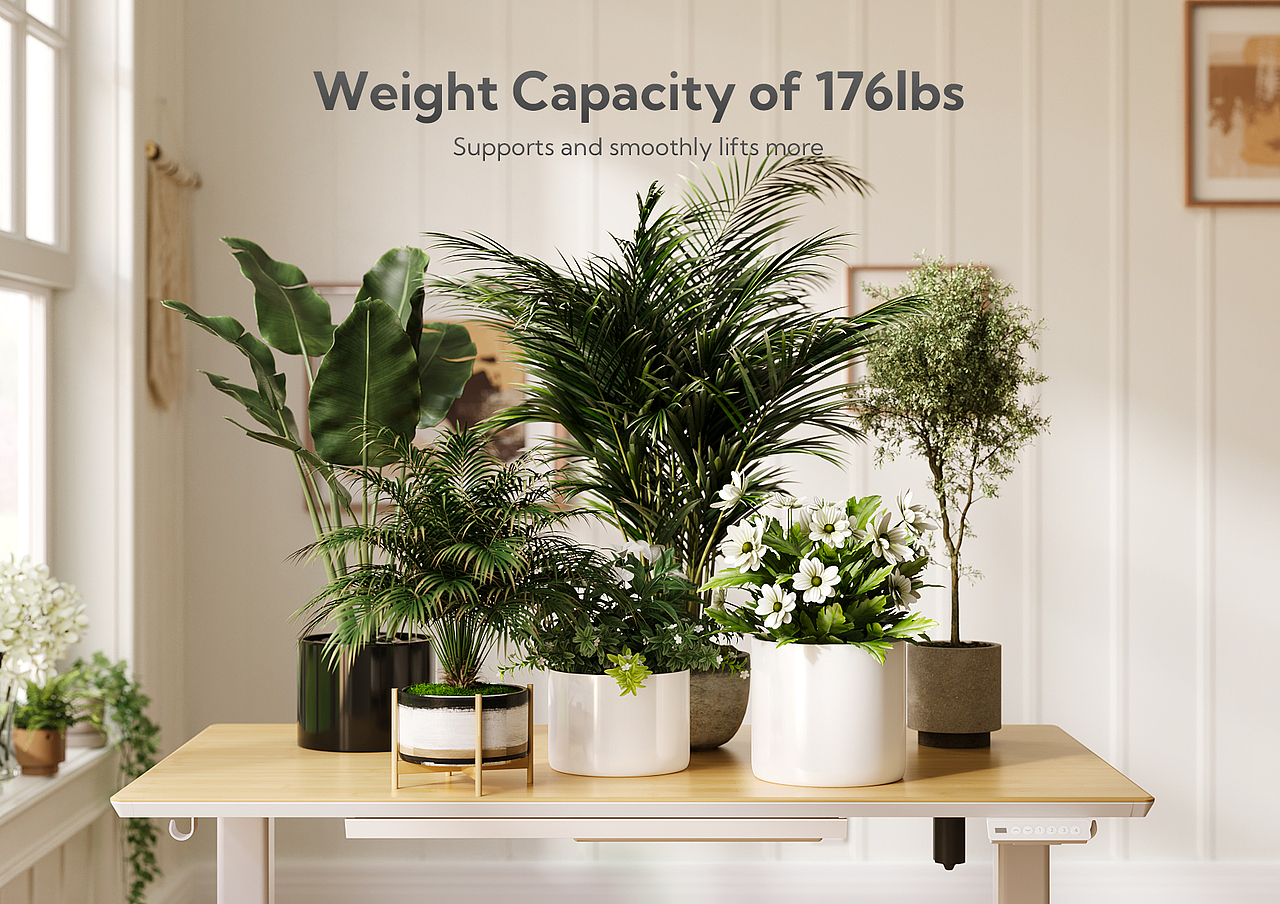 Amazon | CLaiks 电动升降桌 竹木抽屉款