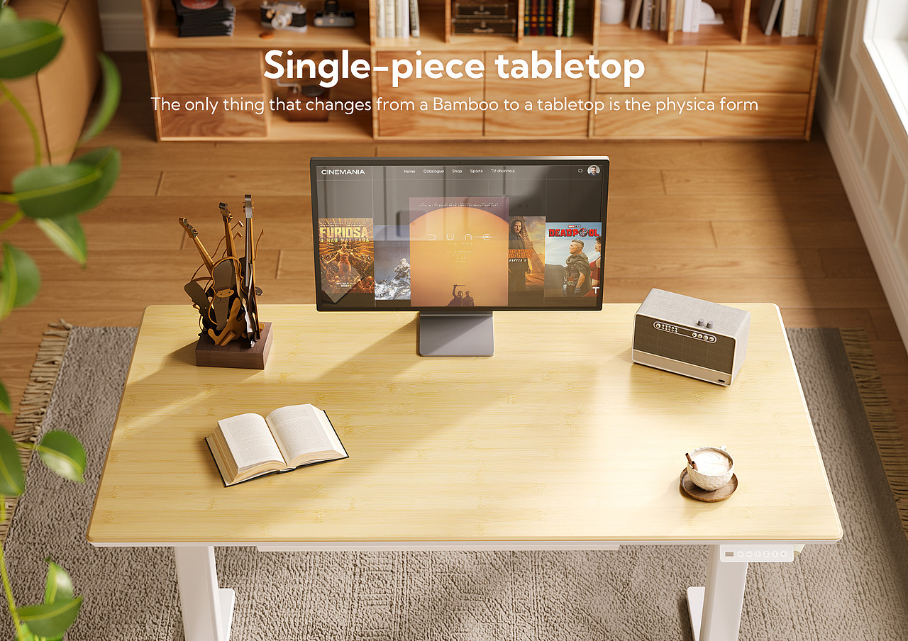 Amazon | CLaiks 电动升降桌 竹木抽屉款