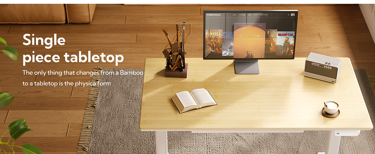 Amazon | CLaiks 电动升降桌 竹木抽屉款