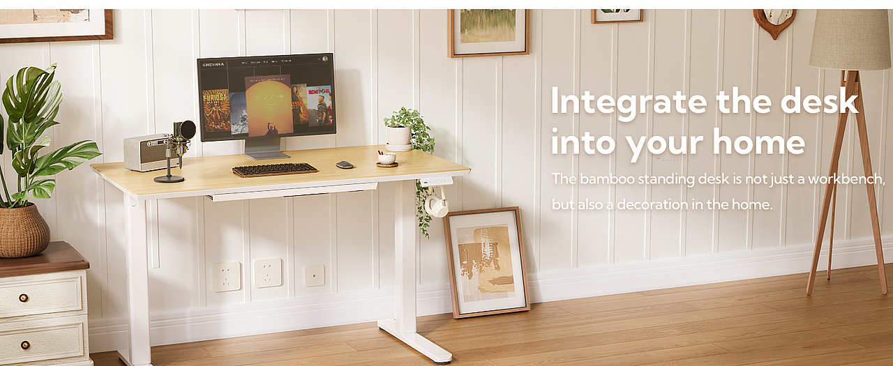 Amazon | CLaiks 电动升降桌 竹木抽屉款