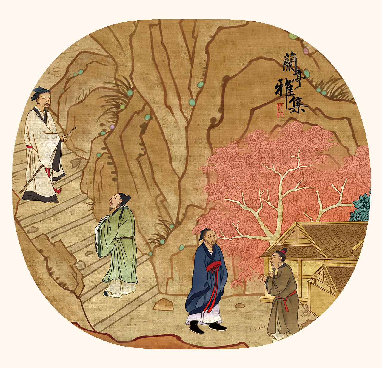 名畫(huà)記 |《蘭亭雅集》鉆進(jìn)古畫(huà)（圖ZMzczNzExODM2） - 商業(yè)插畫(huà) - 站酷設(shè)計(jì)師君竹ho原創(chuàng)素材 - 站酷ZCOOL