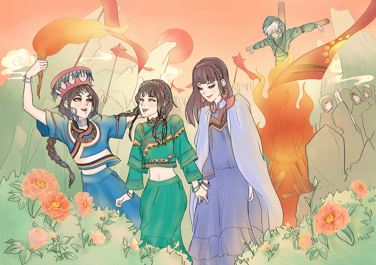 《三女找太阳》插画系列