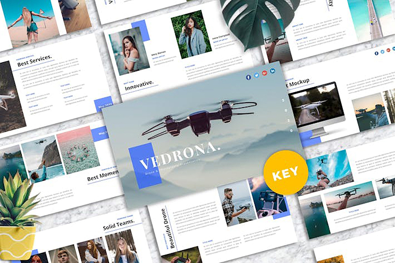 无人机摄影介绍宣传研发国外keynote模板5种配色