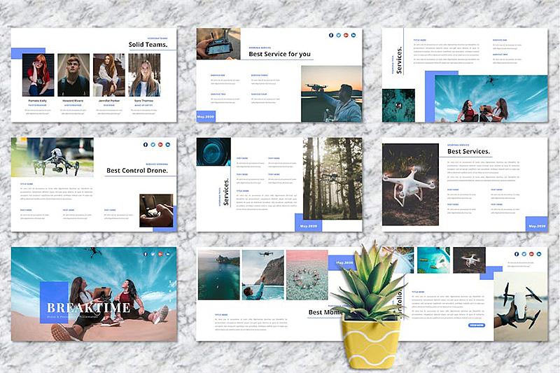 无人机摄影介绍宣传研发国外keynote模板5种配色