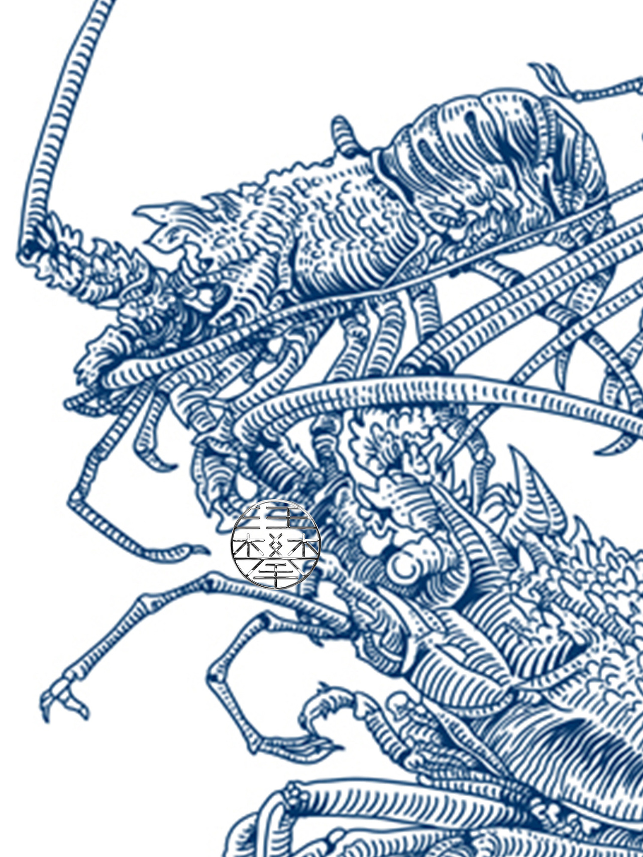 龙虾/带鱼/鸡版画,农产品包装插画设计