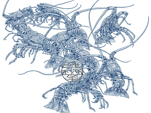 龙虾/带鱼/鸡版画，农产品包装插画设计
