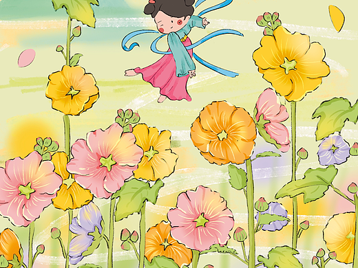 原创国风插画｜二十四节气插画 夏至 蜀葵