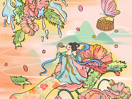 原创国风插画｜二十四节气插画 小满 虞美人