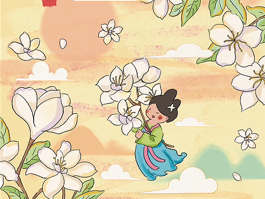 原创国风插画｜二十四节气插画 小暑 茉莉花