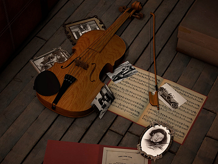 PR模板|3D风格复古主题小提琴乐谱动画历史照片展示