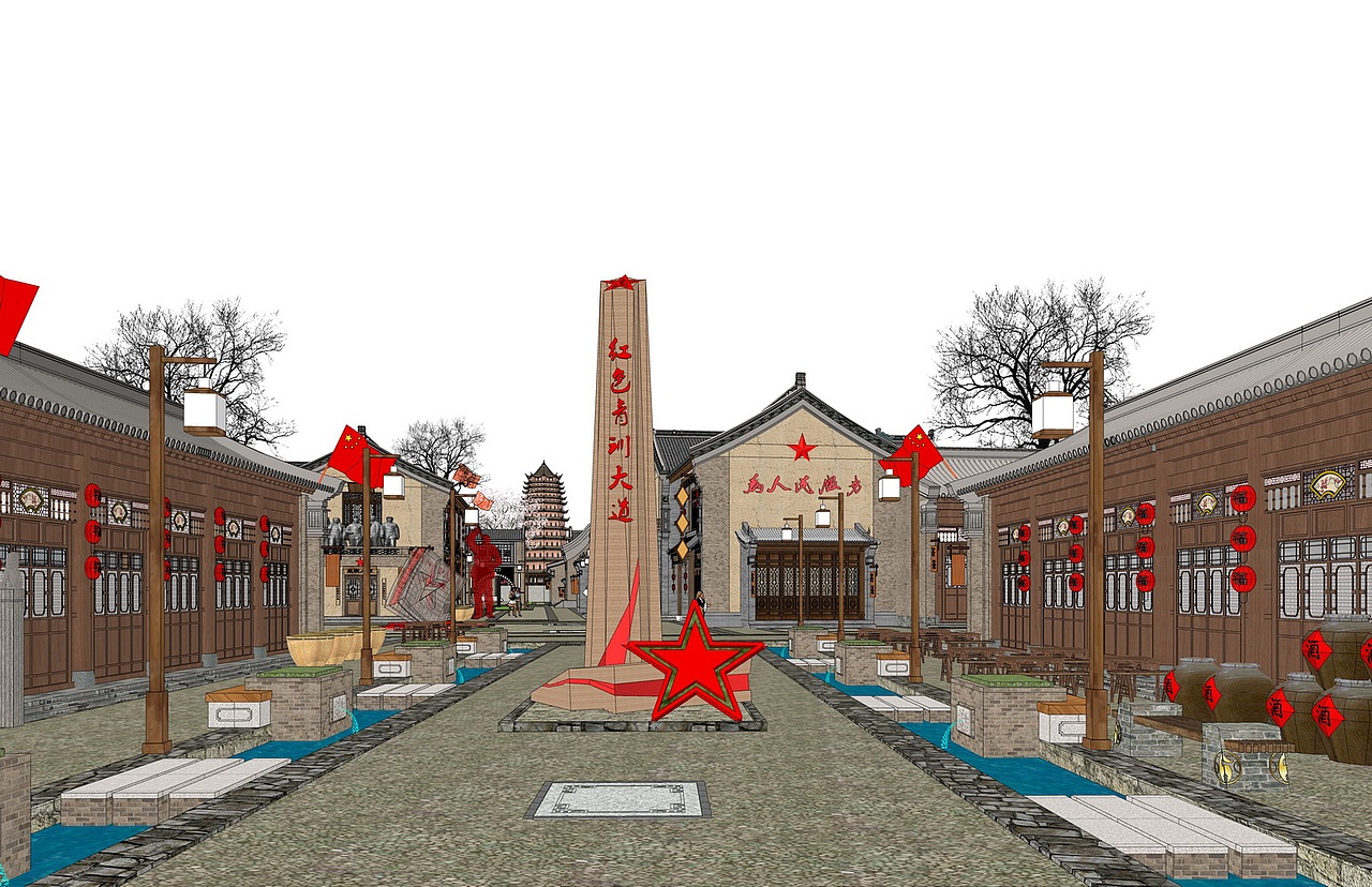 安吴堡青训广场红色文化街区SU模型下载