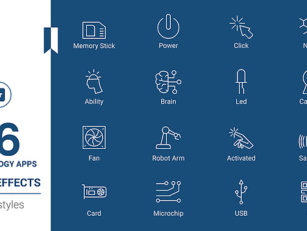 PR模板|高级技术应用程序线图标包展示动画片头