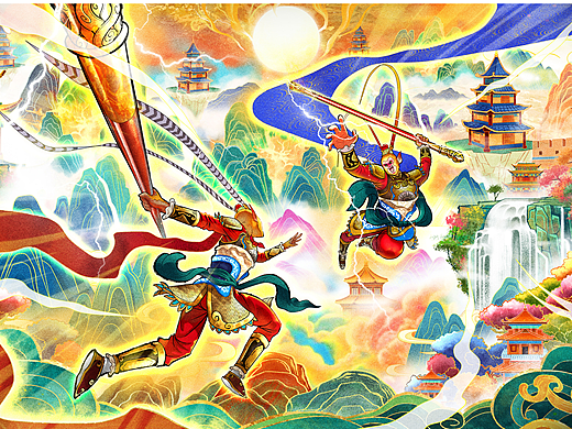 真假美猴王-仙境鏖戰(zhàn)（個(gè)人主頁-ZNjkxNzg4Mjg=） - 海報(bào) - 站酷設(shè)計(jì)師小猴子包裝插畫原創(chuàng)素材 - 站酷ZCOOL