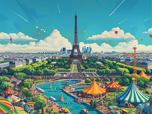 AIGC 巴黎城市奥运主题插画