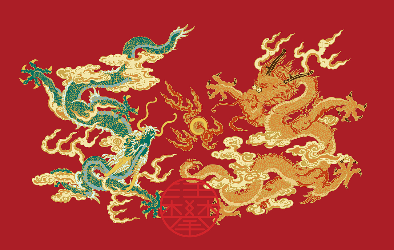 九龙争霸/龙年国潮插画包装设计