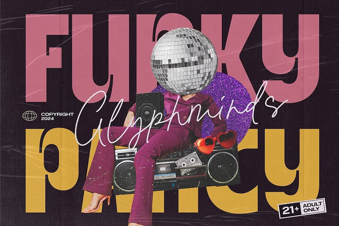 潮流酸性逆反差复古文创潮牌海报封面标题装饰英文字体