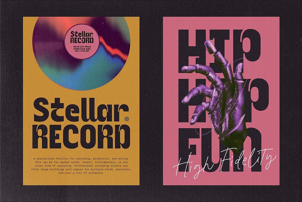 潮流酸性逆反差复古文创潮牌海报封面标题装饰英文字体